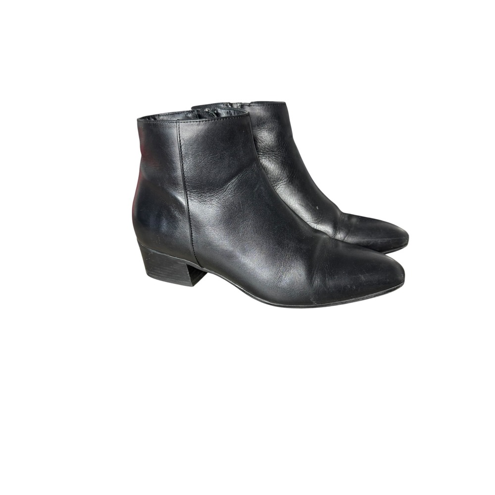 Aquatalia Fuoco Ankle Boot Black Leather Pointed Toe‎ Block Heel 8 Made in Italy
